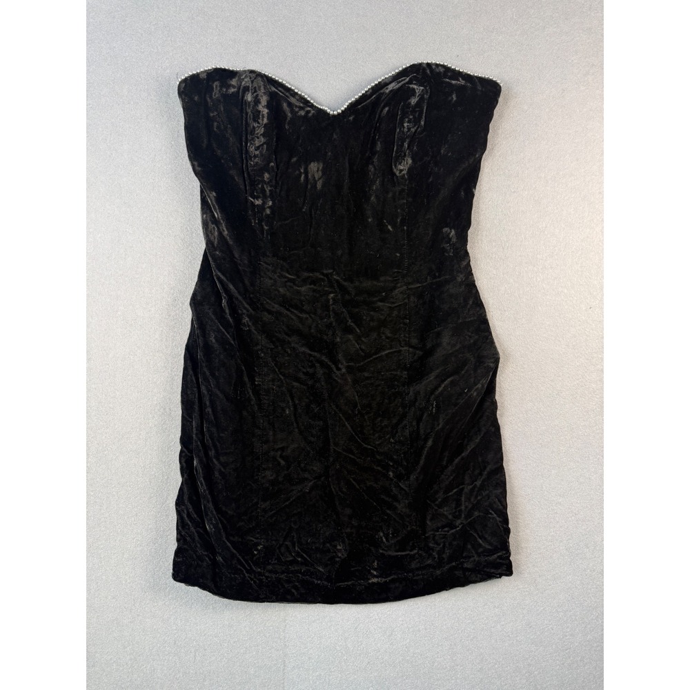 Betsy & Adam Vintage Black Crushed Velvet Strapless Beaded Mini Dress Womens 341